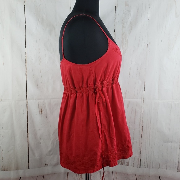 Lucky Brand Floral Embroidered Cami Sz M GUC Red - Picture 3 of 7
